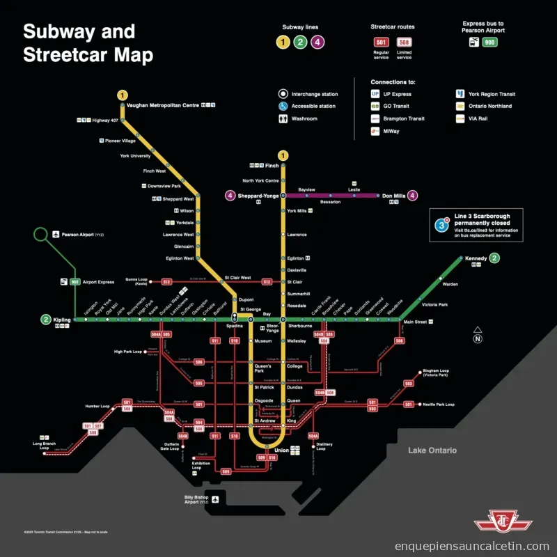 mapa del metro y tranvía de Toronto